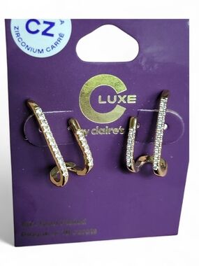 Claire's 18k Gold CZ Curved Double Hoop Look Earrings